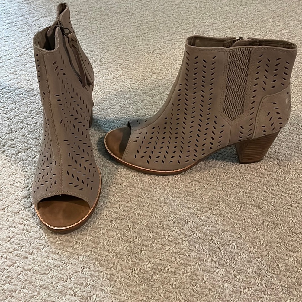 Tom’s peep toe suede bootie